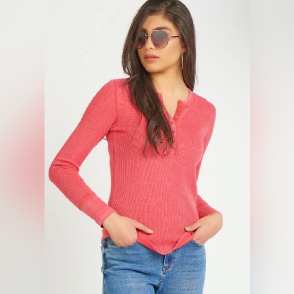 NWT DEX Waffle Henley Long Sleeve - Red